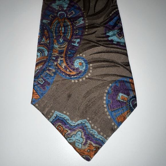 J.T. Beckett 100% Silk Tie Made in Italy Brown Paisley Geometric Vintage Necktie - Picture 2 of 7